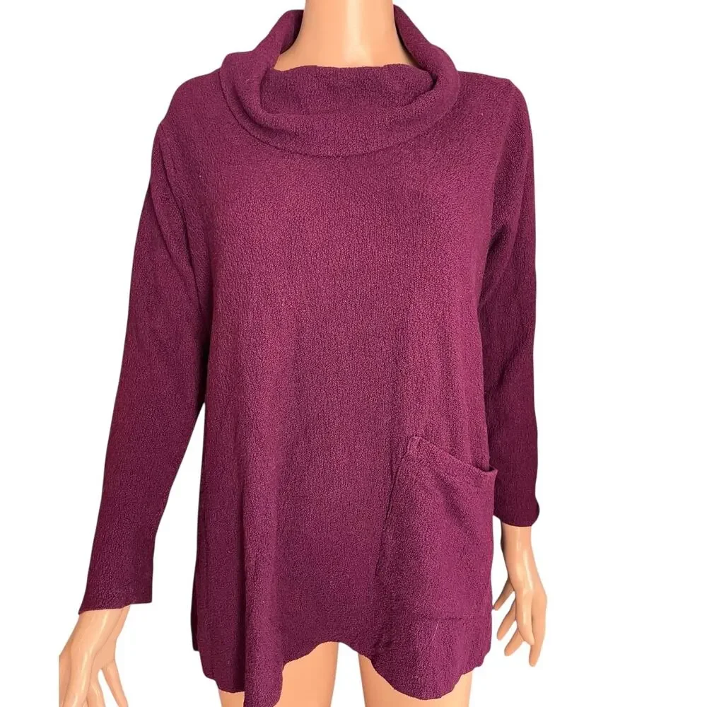 Margaret Winters Oversized Cowl Neck Top Sweater XS Lagenlook Burgundy
